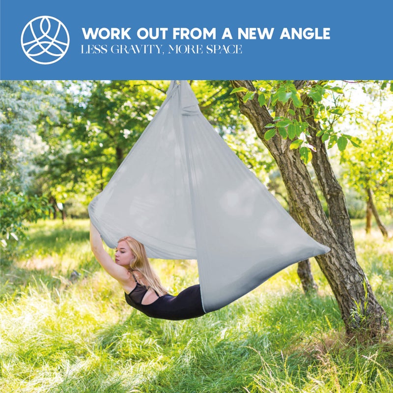 aum active Aerial Silk Yoga Hammock & Swing for Home, Inversion Exercises, Starter Kit for All Levels - Durable with Extension Straps, Carabiners, and Pose Guide - Image 5